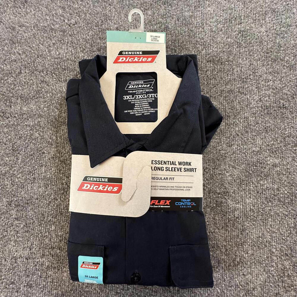 Dickies Mens Essential Work Long Sleeve Shirt Black 3XL GL570DN‎ TempControl